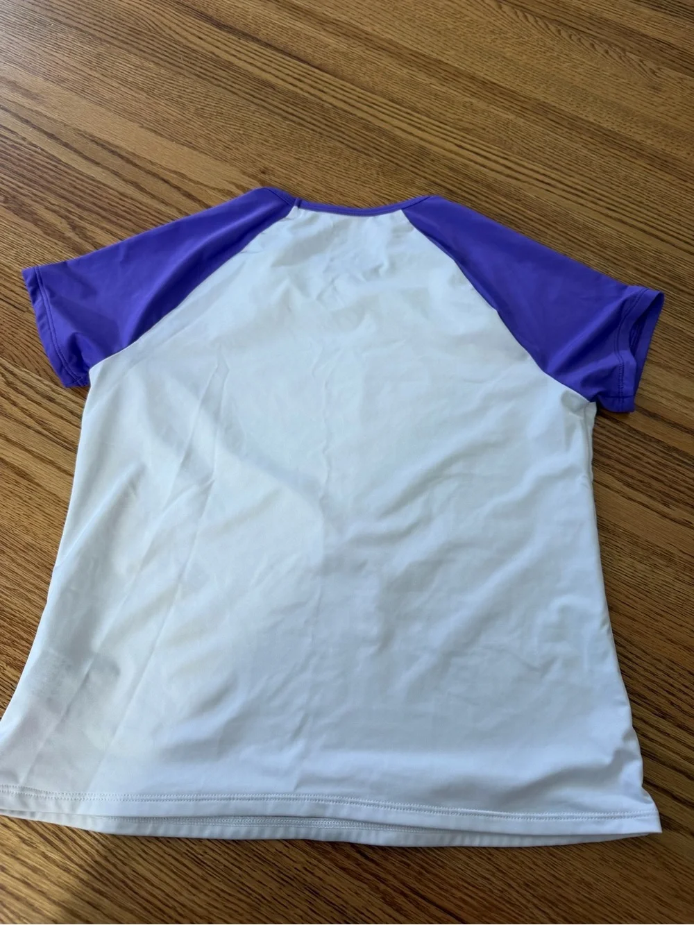 Lands' End White Tee with Purple Raglan Sleeves and Multicolor Heart